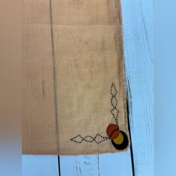 VINTAGE 30's-40's Handmade Handkerchiefs Set Of 2 Patterned 12x11 & Orange 11x11 - Picture 5 of 8